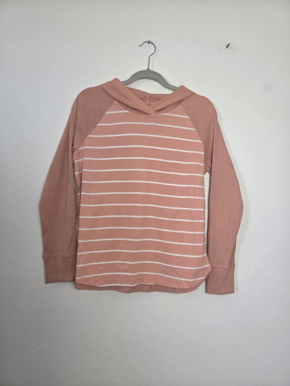 Eddie Bauer Striped Hoodie Shirt Peach Coral Pink Cotton Outdoor Lightweight XL